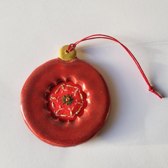 Ceramic &amp; Embroidered Bauble - Red