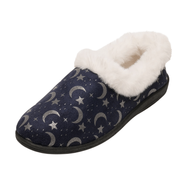 Ladies Foil Print Moon & Stars Full Slipper only £4.99 a pair