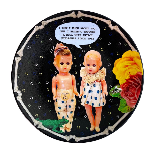 "I Don't Know About You, But I Haven't Trusted A Doll With Intact Eyelashes Since 1962" Black Upcycled Wall Plate - House of Frisson