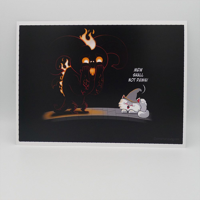 SIGNED A4 Art Print - Meow Shall Not Paws - fantasy movie, Katze, Wortwitz