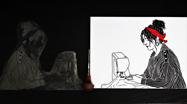 Linogravure A4 Camille