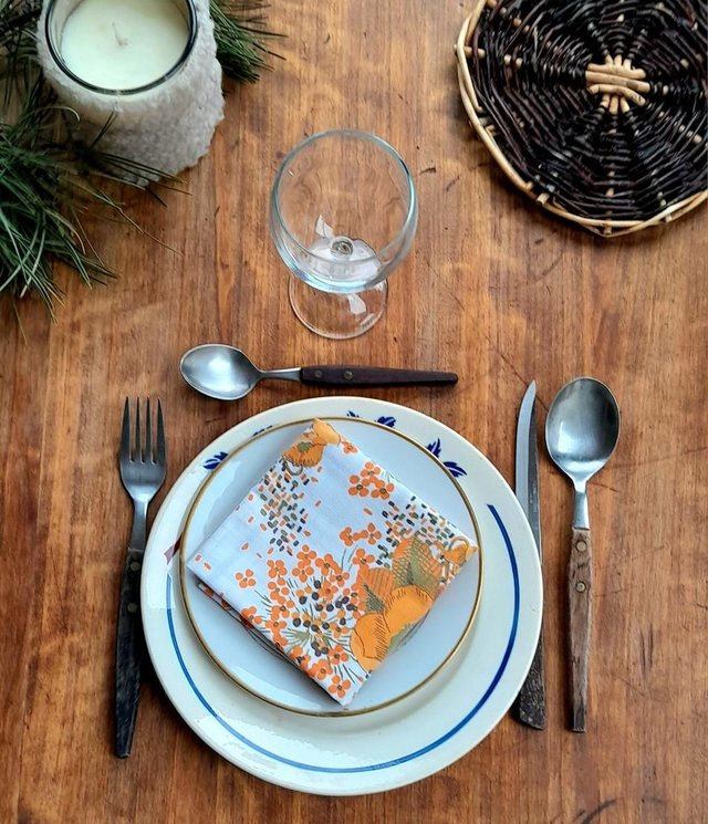 Serviette de table doublée verte