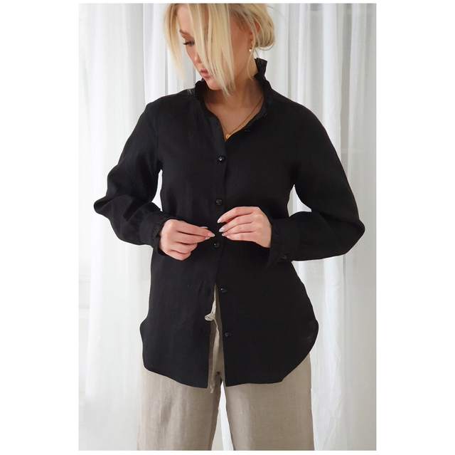 Ruffle Exclusive Linen Shirt Black