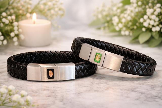 Black Leather Memorial Bracelet 
