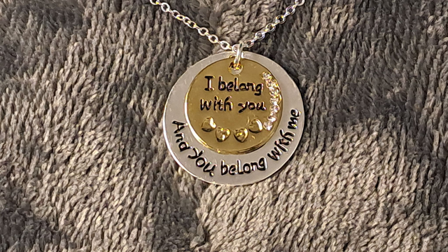 Silver and Gold Coloured Dual Disc &quot;Belong To You&quot; Pendant Necklace.