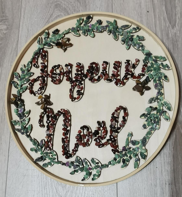 Déco murale Joyeux Noël Rubis zoïsite, Oeil du tigre, Grenat, Jaspe rouge, Agate Rouge