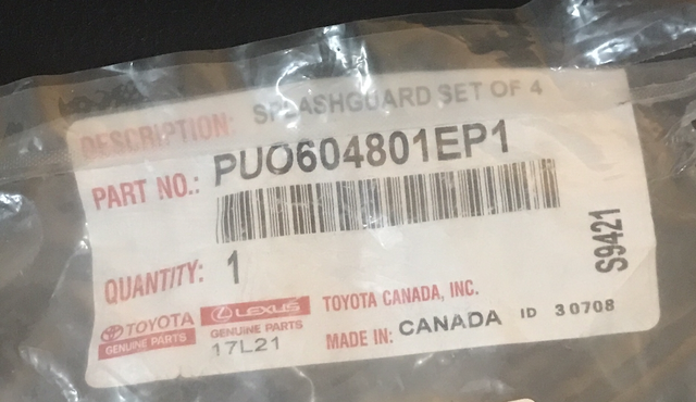 Lexus NX 2017 Splashguard Set of 4 (Genuine) - Part number - PUO604801EP1-LE07E  - Refer to label on pic 