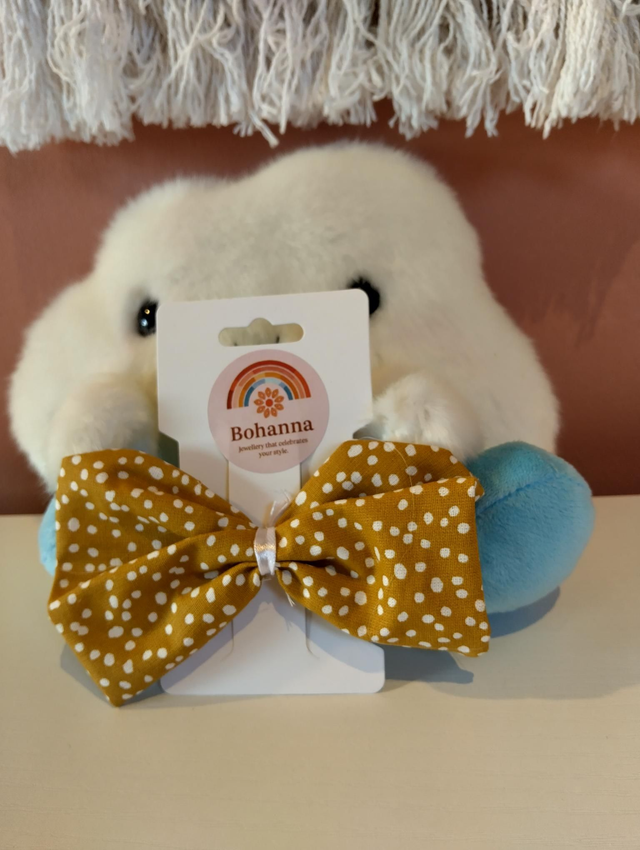 Handmade hairbow - Yellow with white spots