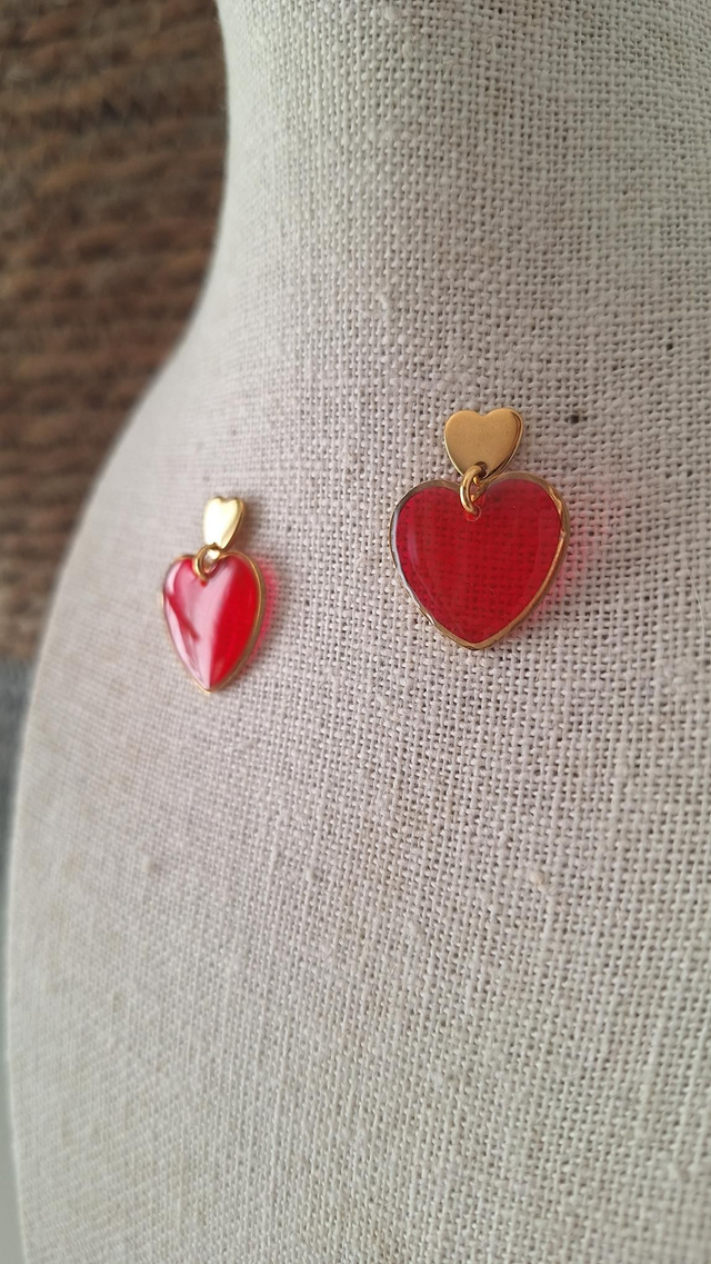 Boucles oreilles double cœur rouge