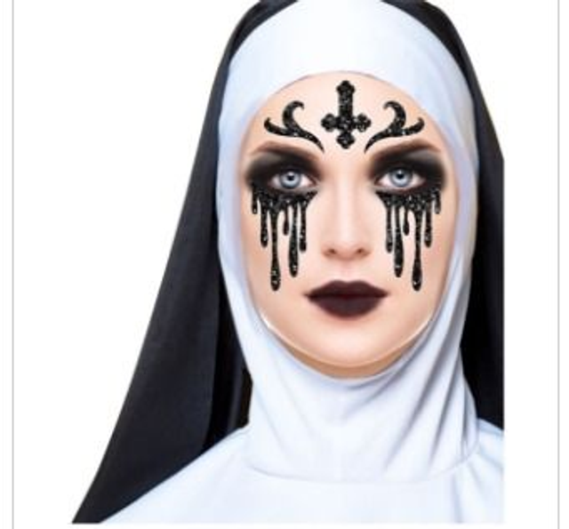 CARNEVALE , TATOO  VISO GLITTERATO SUORA  HORROR   