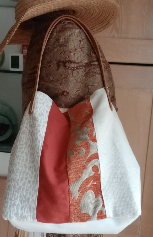 Grand sac cabas cube fait main camaïeu de orange lin velours doublé