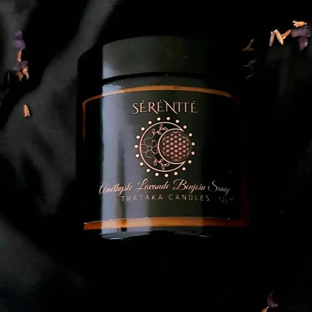 Bougie &#039;Sérénité&#039; - Améthyste Lavande Benjoin Sauge