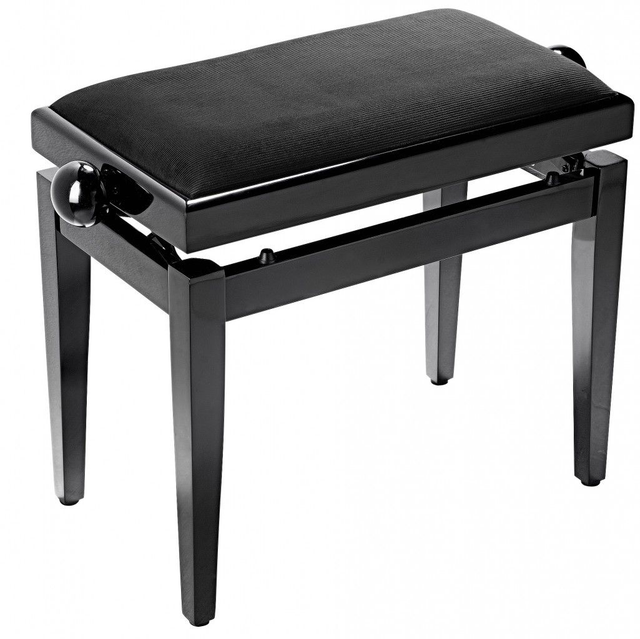 Banquette de piano, noir brillant, avec pelote en velours noir