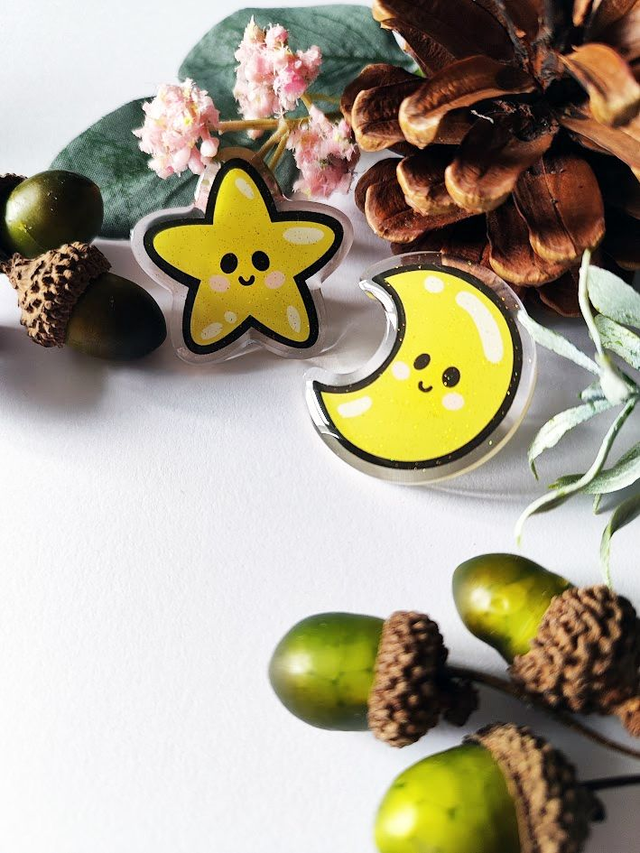 Star and Moon Acrylic Pin Set