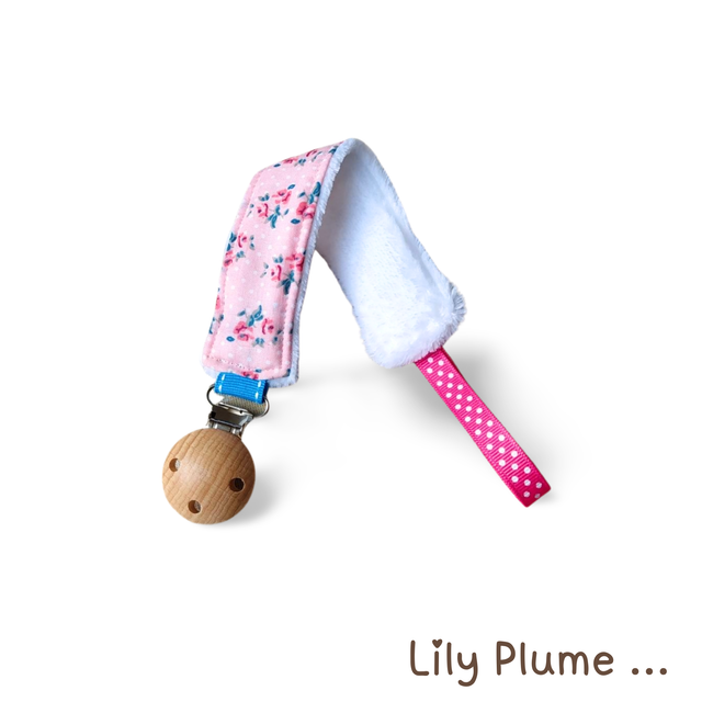 Attache tétine rose fleuries