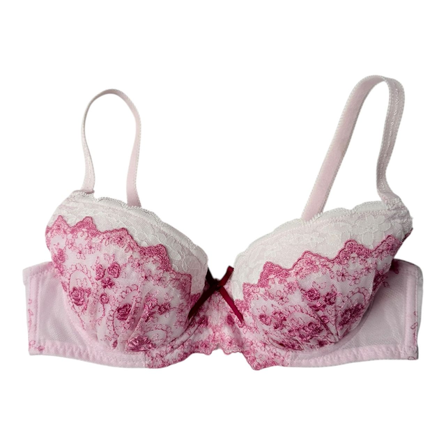 Pink + lace embroidered Japanese Bra UK 32B   