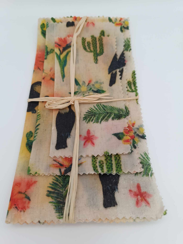 Lot de 3 bee-wraps en coton et cire de soja