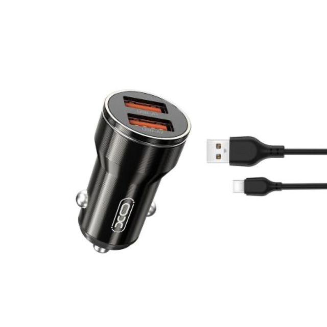 Car charger XO CC48 2x USB 2,4A + cable USB-C black