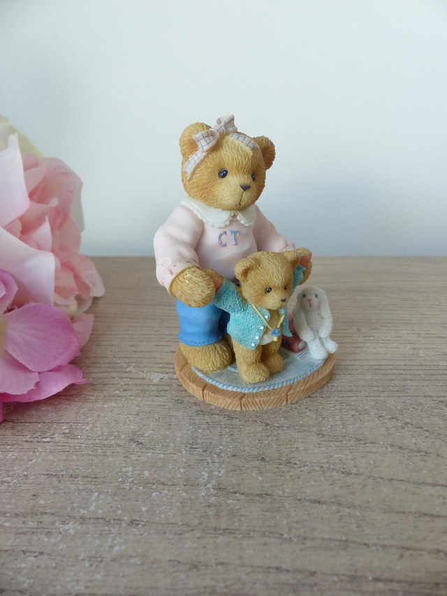 Ours et bébé en résine Cherished Teddies, tu es la meilleure babysitter au monde, Enesco, collection ours, cadeau maman naissance famille