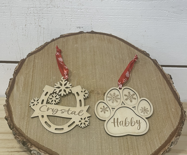 Boule de Noël bois animaux de compagnie personnalisé 