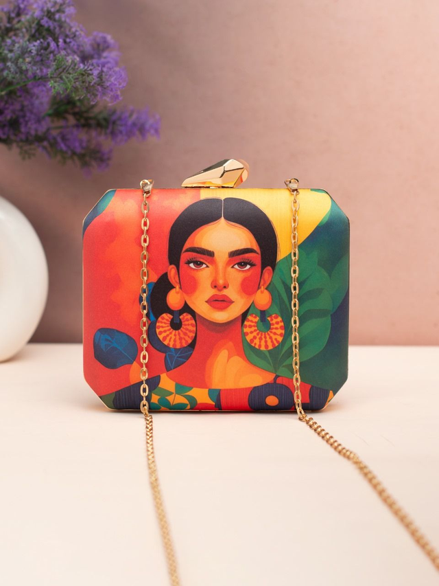 Woman Portrait Printed Clutch Bag