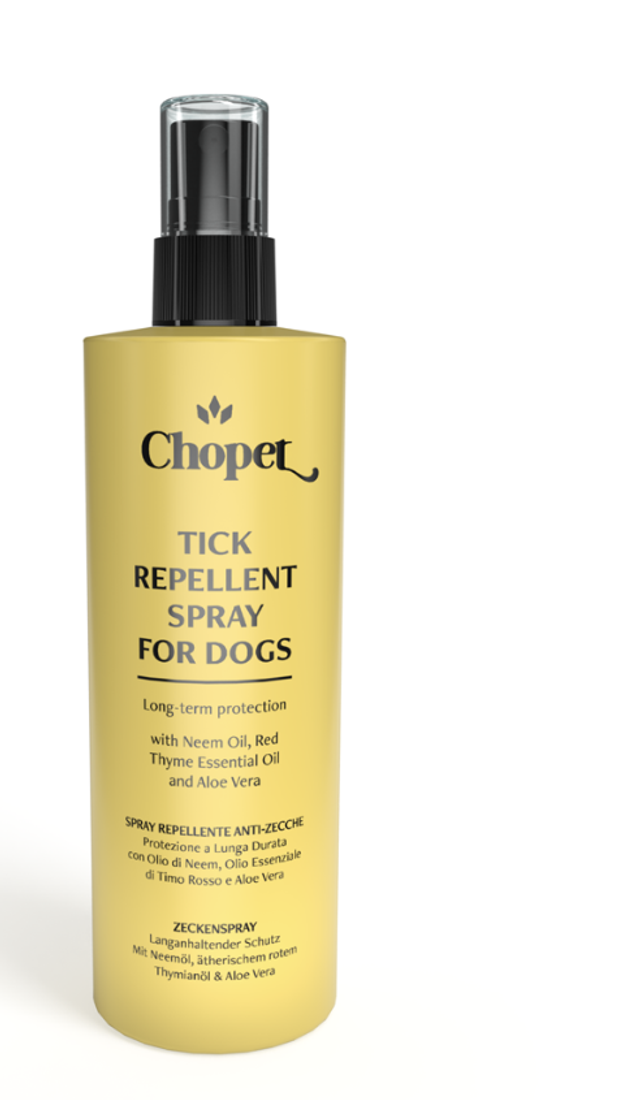 Spray répulsif anti-tiques pour les chiens - 150 ml Enrichi avec de l&#039;huile de Neem, de l&#039;huile essentielle de Thym rouge et d’Aloe vera