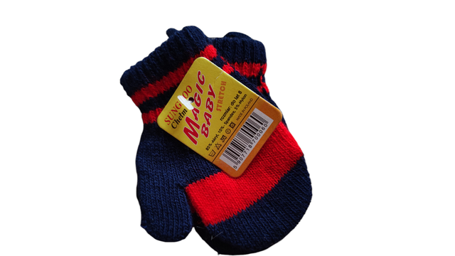 Moufles bleu marine et rouge avec cordon  (Magic Baby)