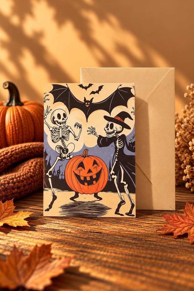 Skeleton Dance – Nostalgisk Halloweenkort