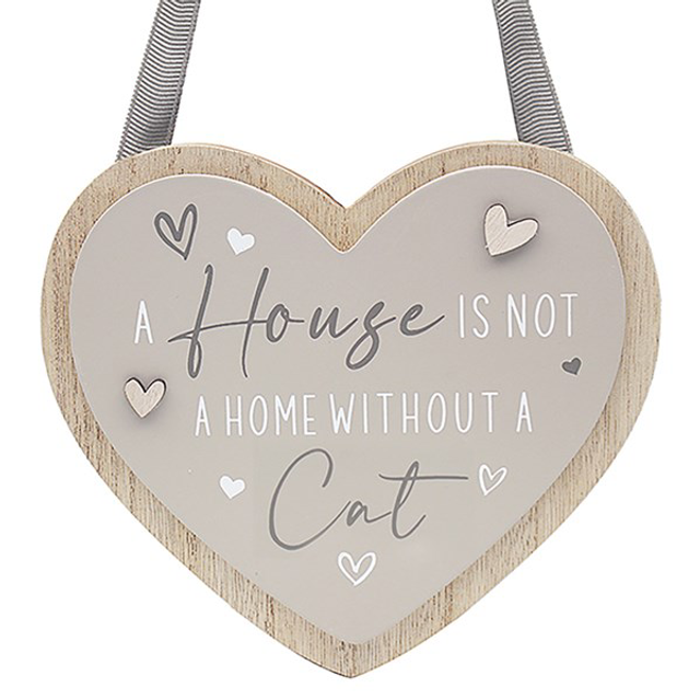 Homeware Positive Message Heart Plaque ‘A house is not a home without a cat’ 