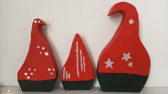 TROIS GNOMES DE NOEL, vert bouteille, décoration fait main en papier mâché