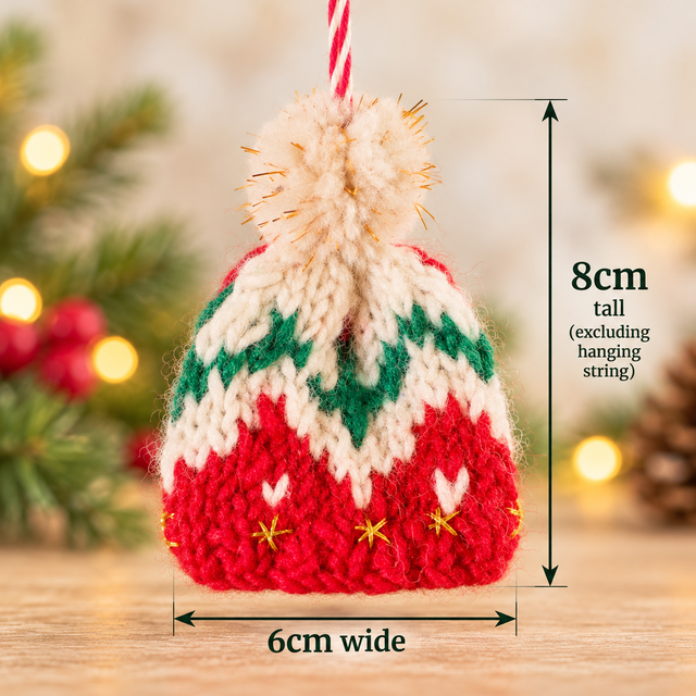 Knitted Christmas Bobble Hat Hanging Decorations – Blue or Red