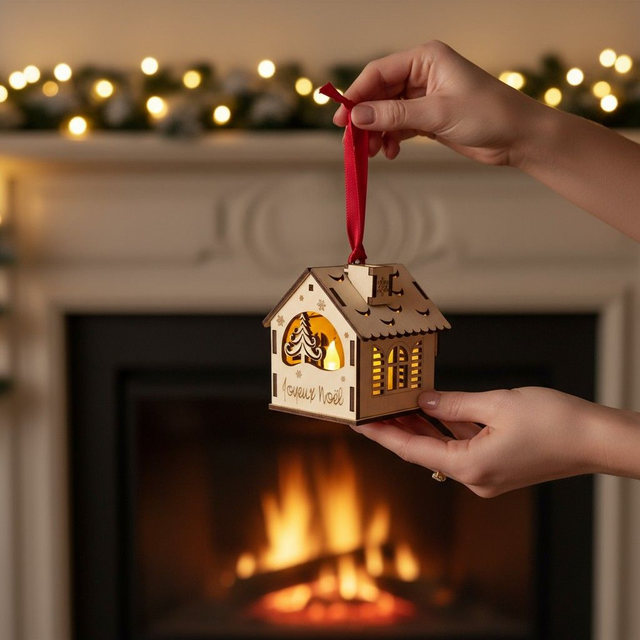 Décoration de sapin de Noël maison en bois, cadeau personnalisé - chalet de Noël déco Sapin