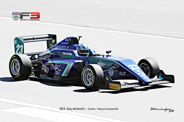 C180816 Tatuus Cosworth Carlin BRDC British Formula 3 Billy Monger #23 Snetterton 2018