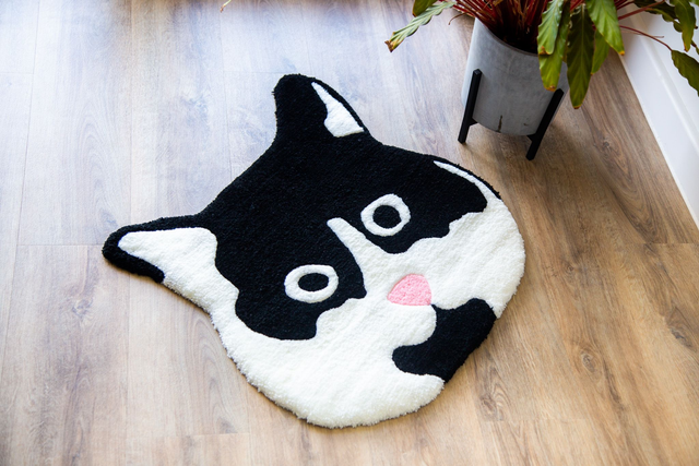 THEOLLIE Black and White Cat Rug - Handtufted Animal Shaped Rug | Pre-Order