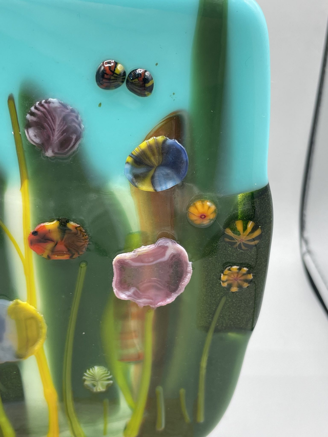 Large Pressed glass floral meadow plaque with stand