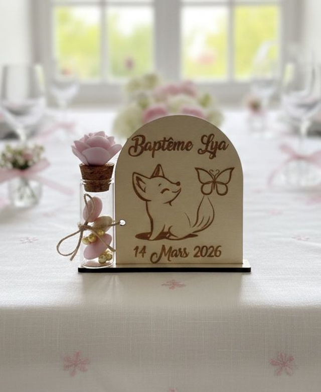 Support &amp; Fiole à dragées thème Renard