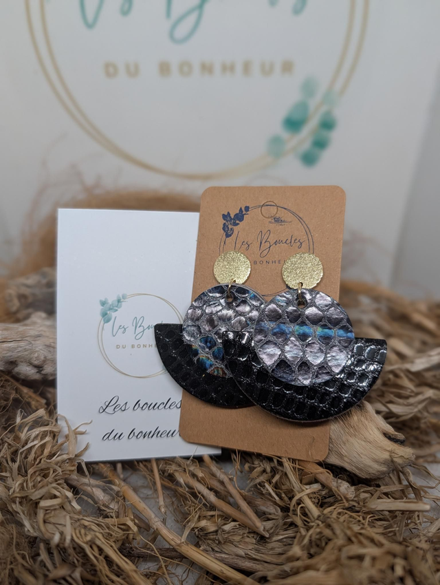 Boucles d'oreilles Dona noir holographique do023