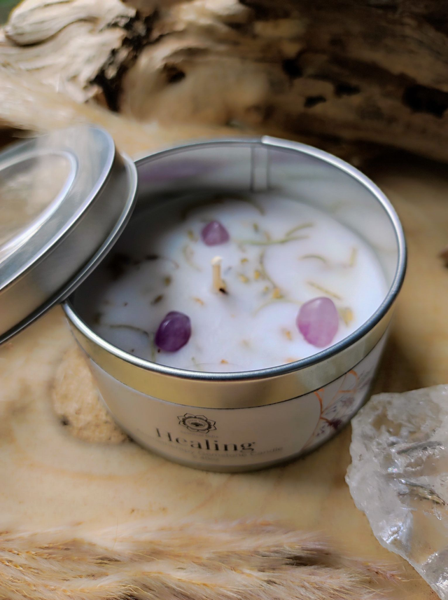 Bougie "Guérison" Améthyste et Lavande