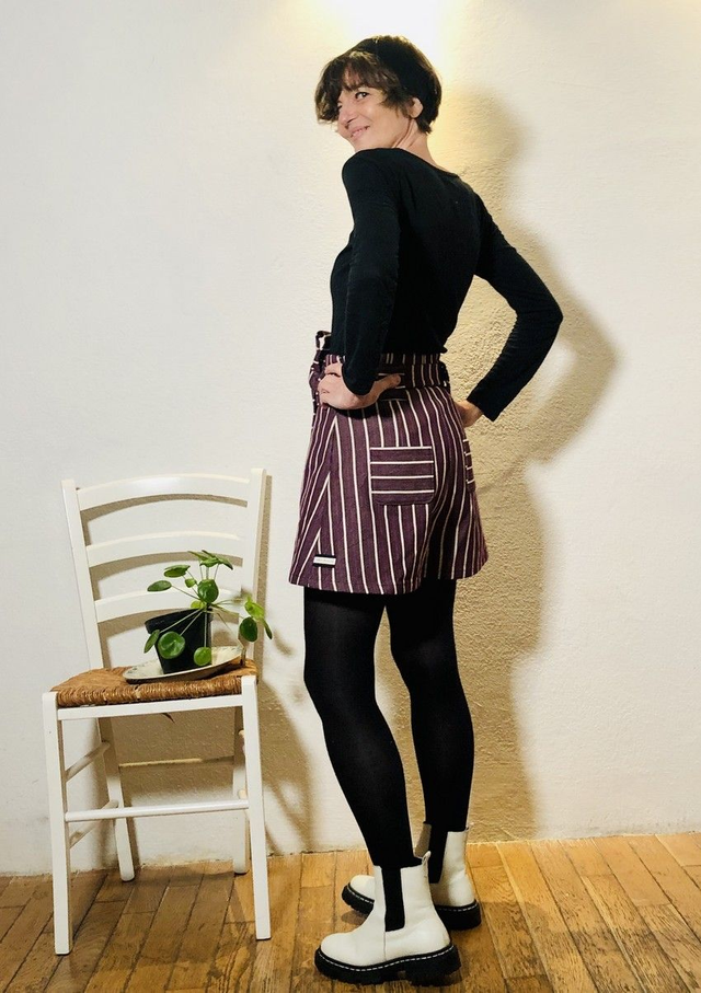 Short rayé jean bordeaux