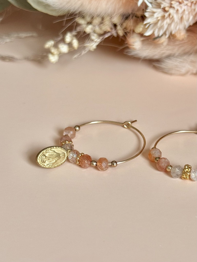 Créoles &quot;Médaille Miraculeuse&quot; Héliolite, Collection &quot;Sacrée&quot;