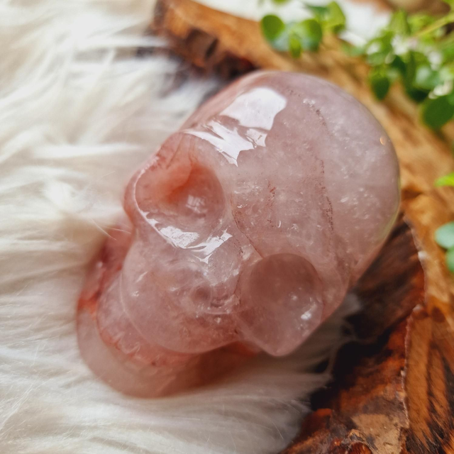 Fire Quartz Skull Carving 593g