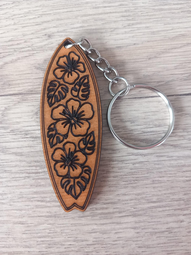 Porte-clé en bois surf /hibiscus