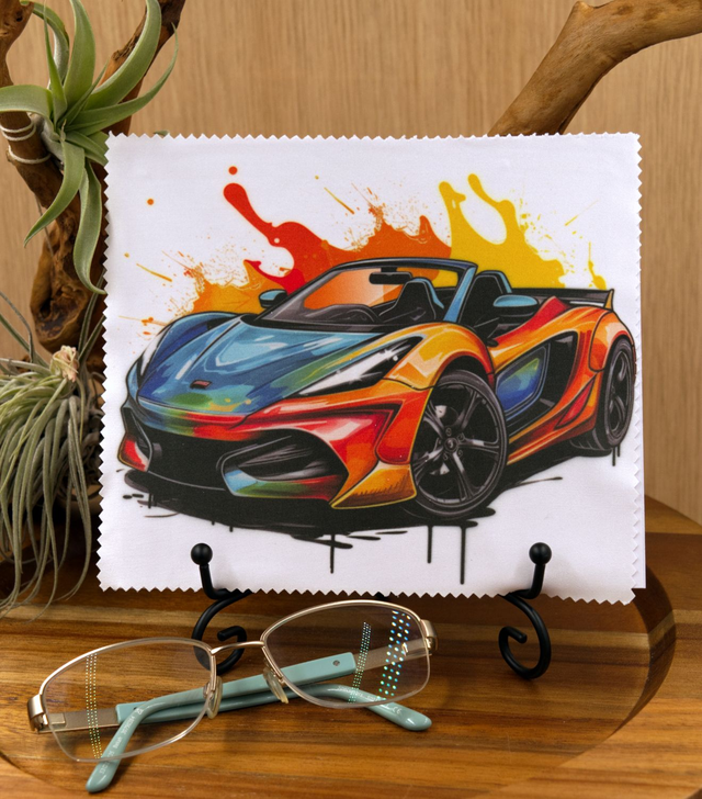 Cleaning Cloth: Multi-Coloured Sports Car Microfibre Cloth for Glasses, Screens &amp; More