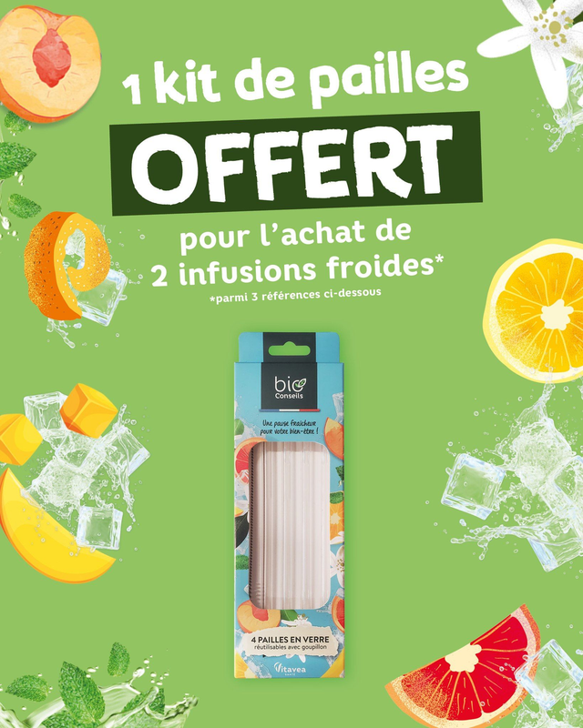 Infusions froides Bio – Pack 2 boîtes + kit de pailles en verre offert