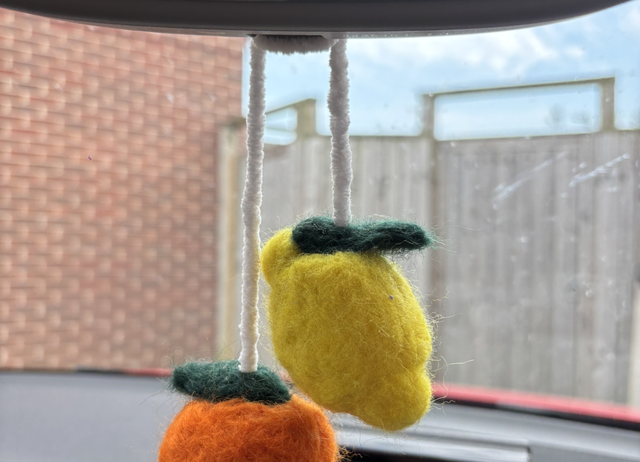 Needle felt lemon and orange car charm