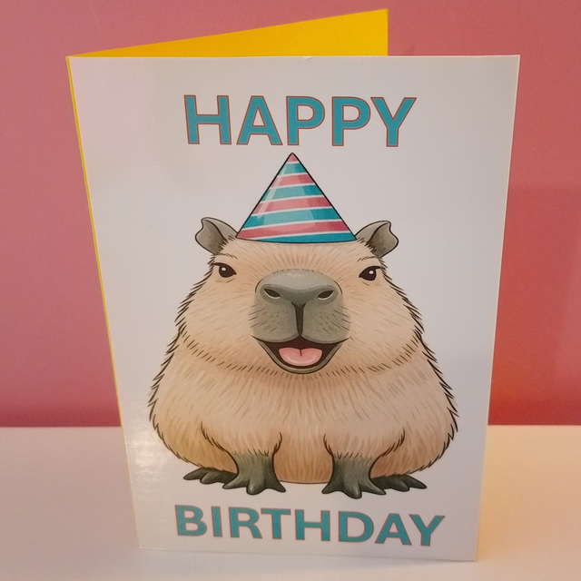 Cute Printed Capybara Birthday Cards - 14 Designs