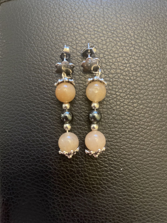 Boucles d'oreilles Aventurine orange de 8 mm et Hématite non magnétique de 6 mm
