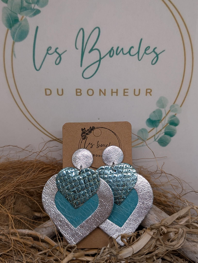 Boucles d&#039;oreilles Double coeur dc078 luxe