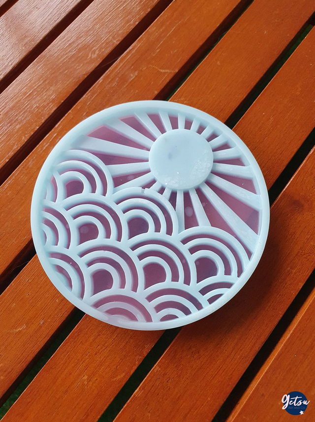  Sous-verre soleil levant et vagues blanc et rose