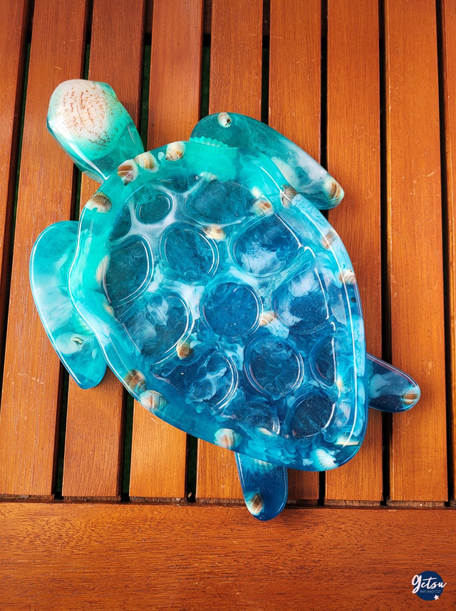 Vide-poche tortue bleue et petits coquillages 